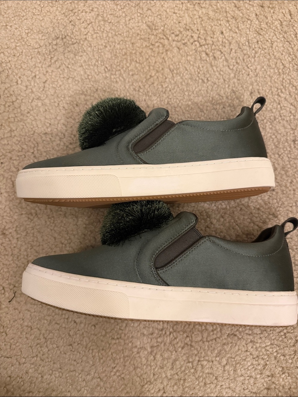 Tory Burch Olive Green Pom-Pom Slip-On Sneakers with White Sole NWOT - Picture 4 of 5
